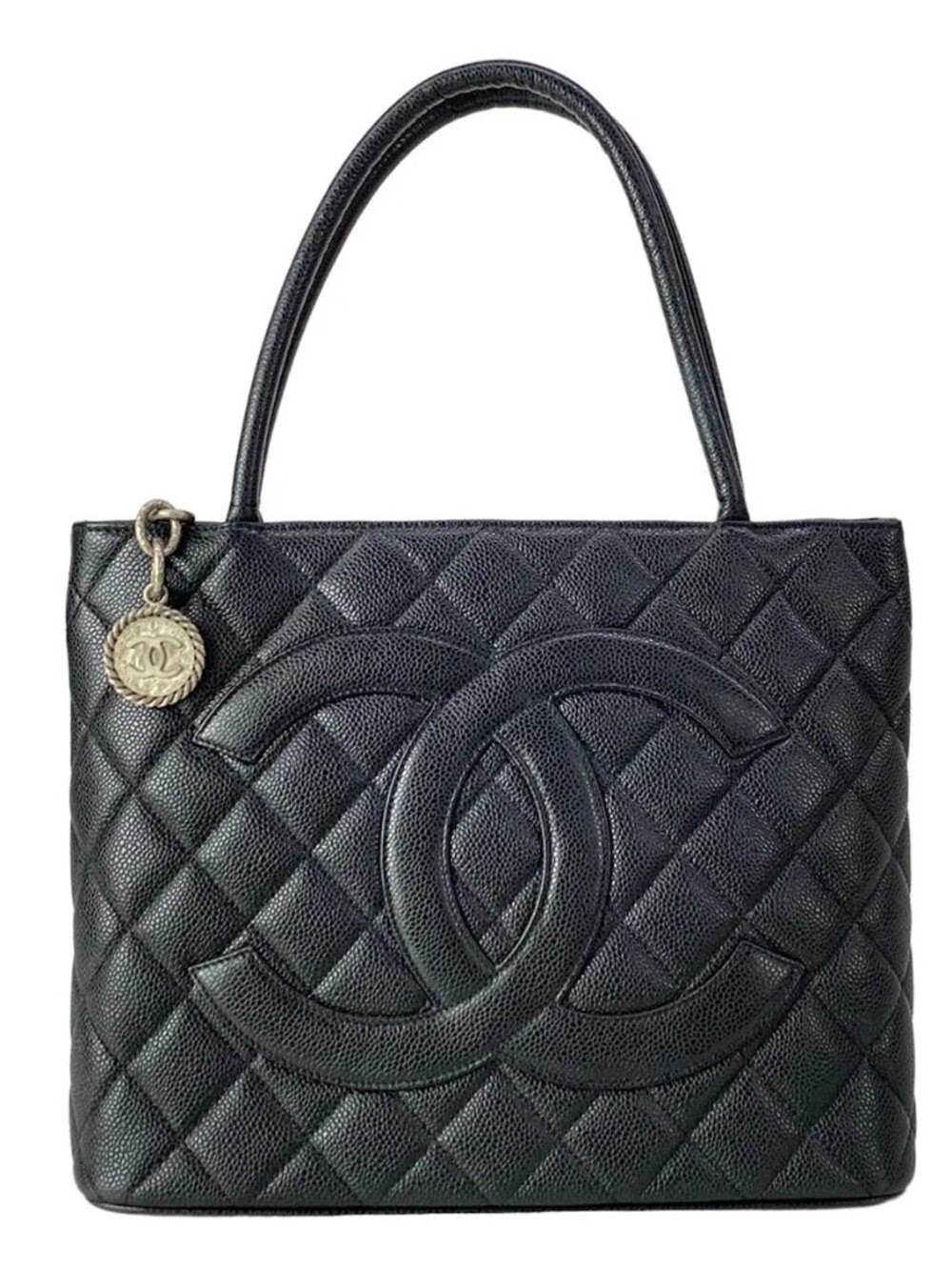 CHANEL Caviar Medallion Tote A01804 Black Calfskin Tote Bag